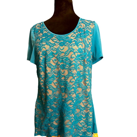 Alfani Tops - Alfani Lace Blouse in size Large. Turquoise blue. Size Large. Like new